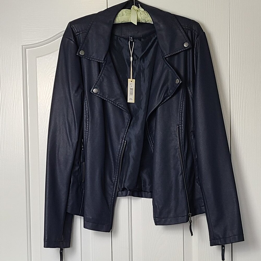 NWT Women's Max Studio Dark Blue Moto Jacket SZ XL